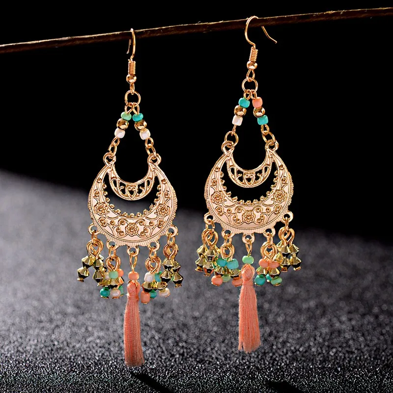 Винтажные богемные красочные бусины серьги jhumka для женщин этнические резные