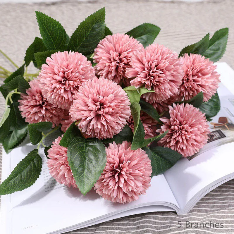 pink yumai 5шт / комплект 3 головки желтый одуванчик пучок искусственных цветов - Цвет: pink