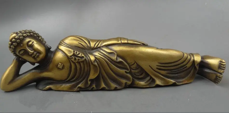 

11.42inch/Chinese Tibet Buddhism Bronze Sleep Shakyamuni Sakyamuni Buddha Statue