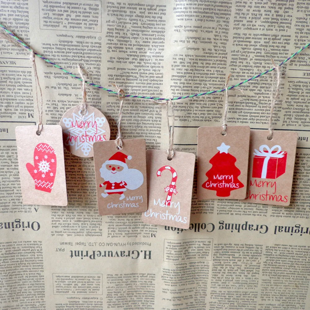 50 шт DIY крафт-бумажные бирки для подарков Санта-Клаус Снежинка подарочные коробки Рождественская елка узор бирки рождественские упаковочные этикетки карты