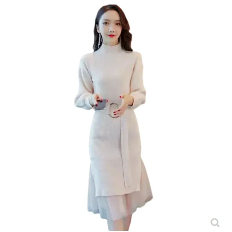 2018Knitted netting two dresses autumn winter light wind women's suit temperament goddess little fragrant | Женская одежда
