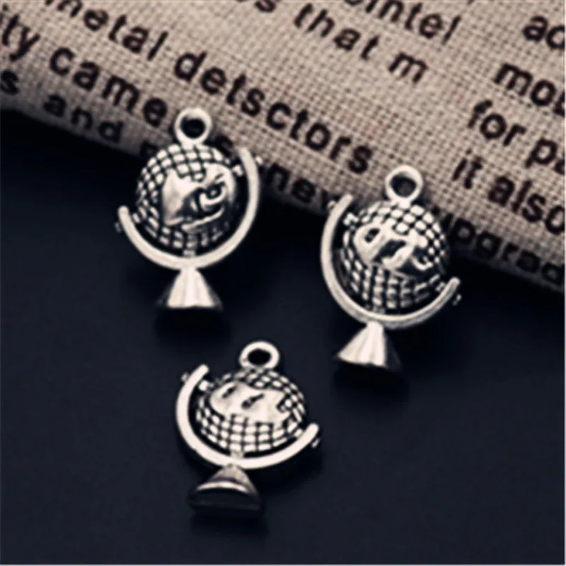 

8pcs Antique Silver Color Globe Charm Alloy Pendants For Earring Bracelet DIY Metal Jewelry Handmade Accessories 21*18mm A1000