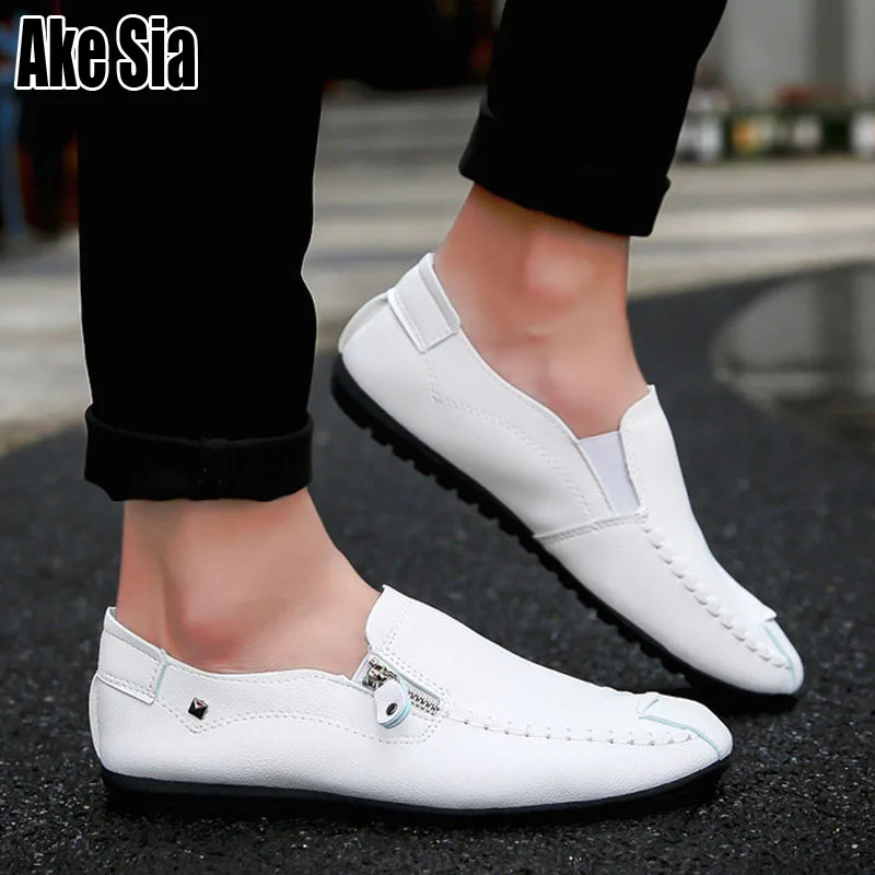 Ake Sia Men's Male Fashion Zipper Casual PU Leather Loafers Hombre Zapatos Driver Comfort Flat Lazy Moccasins Slip-On Shoes A166 | Обувь