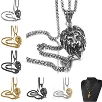 hot sale stainless steel lion head pendant necklace mens punk rock hip hop jewelry brother gift chain length