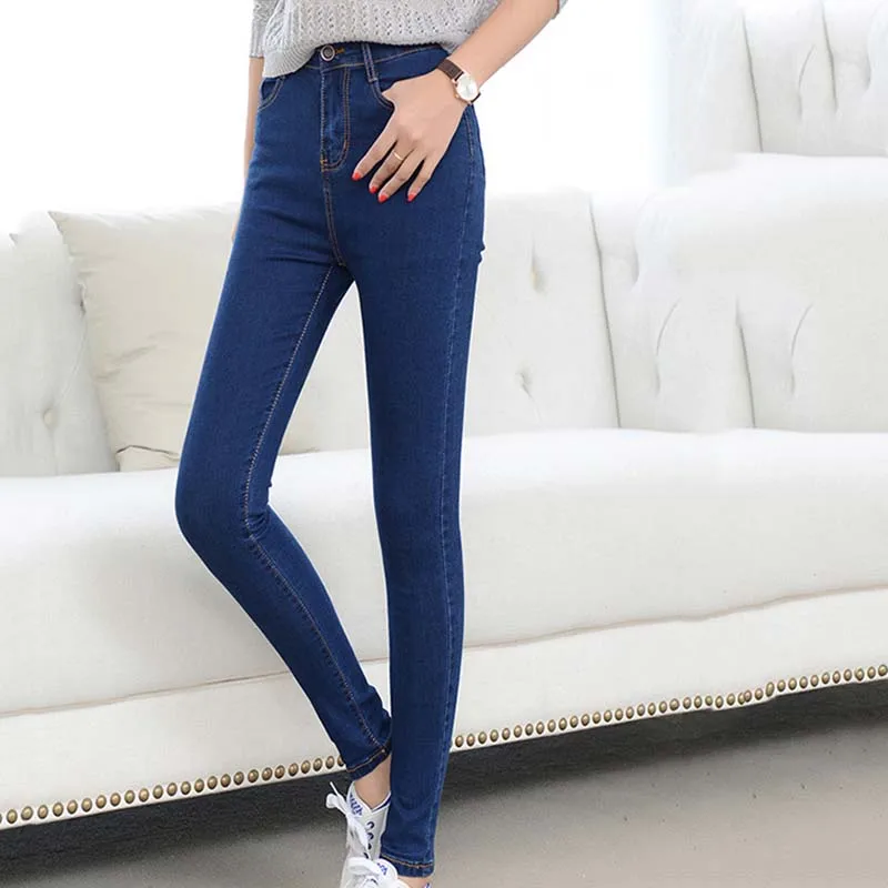 Весенние летние и осенние женские джинсы с высокой талией тонкие тянущиеся