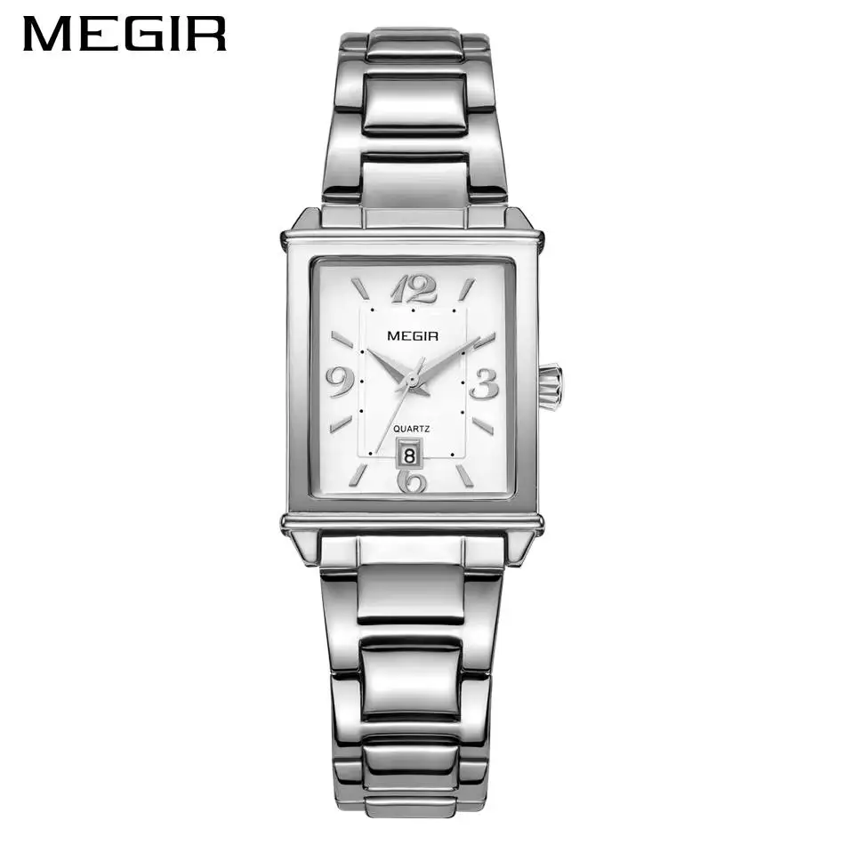 MEGIR Women Watches Elegant Brand Famous Luxury Rectangle Quartz Stainless Steel Strap Waterproof Clock Relogio Feminino | Наручные часы