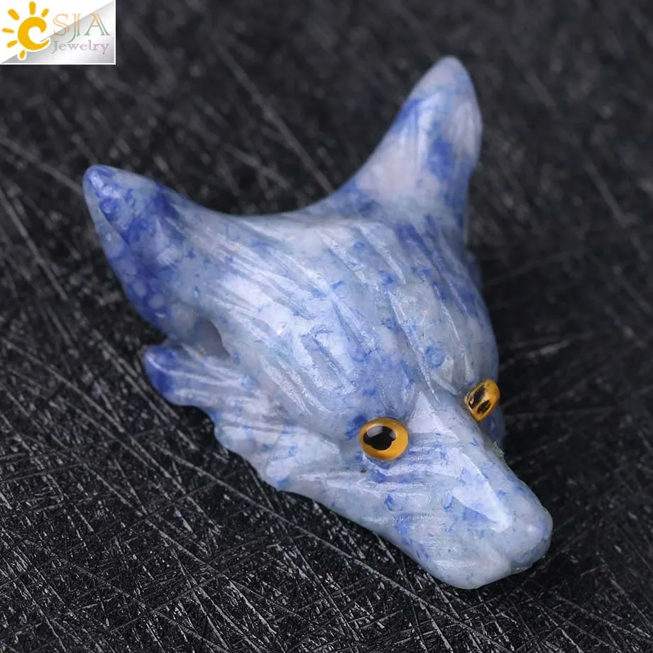 CSJA Натуральный Полудрагоценный камень резьба фигурка подвески в форме волчьей головы для ожерелья розовый кварц зеленый авантюрин чакра подарки F418 - Окраска металла: Sodalite