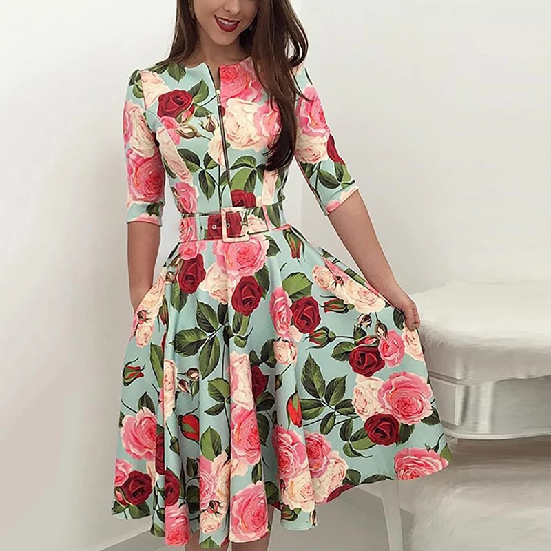 Женское платье с цветочным принтом повседневная одежда для вечеринок