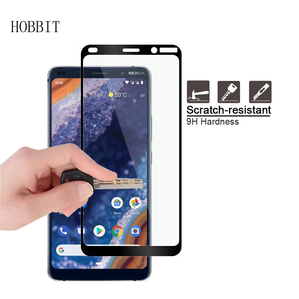 

For Nokia 9 PureView Transparent TPU Back Cover Case 0.3MM 2.5D 9H Black Full Coverage Tempered Glass Screen Protector