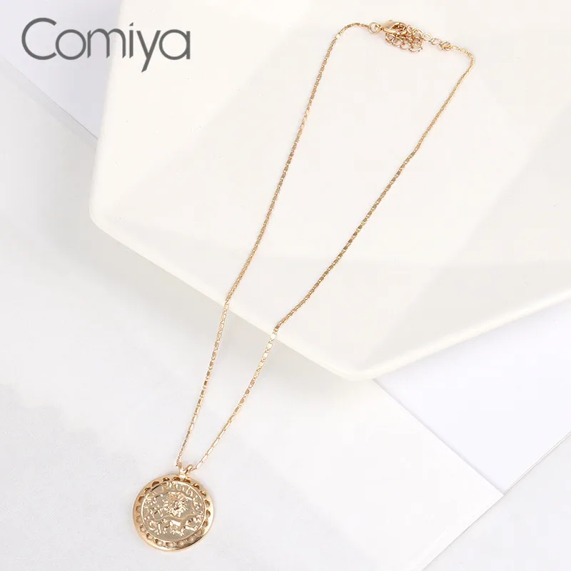 Comiya Necklace For Women Choker Collare Gold Color Zinc Alloy Big Round Pendant Links Chain Fashion Mujer Korean Boho Necklaces | Украшения