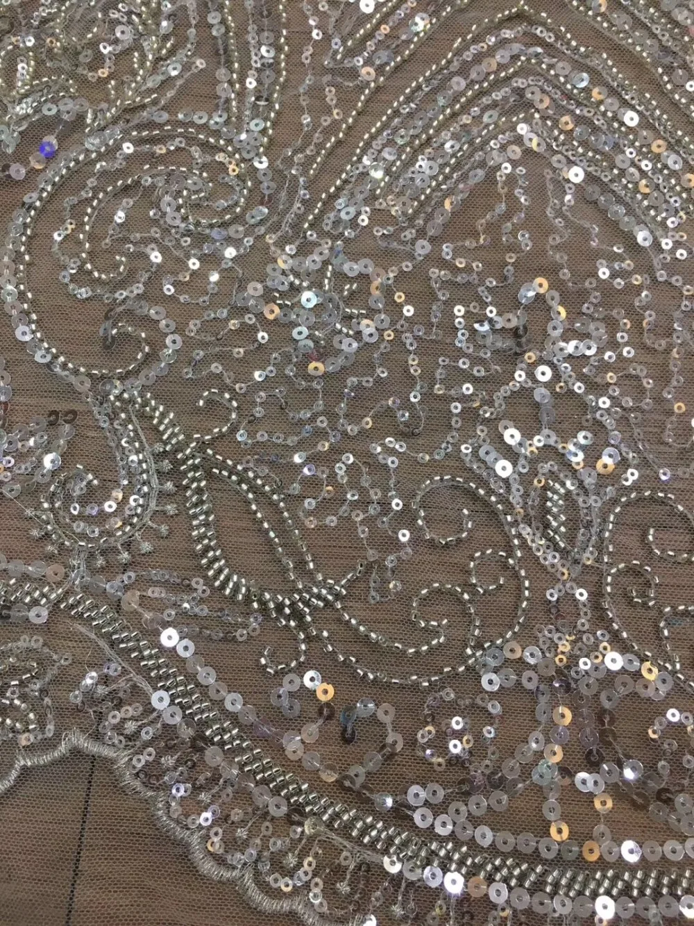 ZH-12147 good looking French tulle embroidery lace fabric with beads for bridal dress | Дом и сад