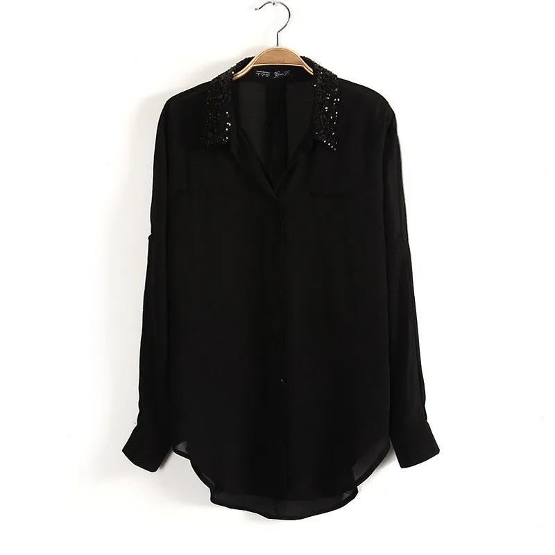 Женская рубашка с длинным рукавом пайетками|ladies blouses|full sleeve shirtsleeve shirt |