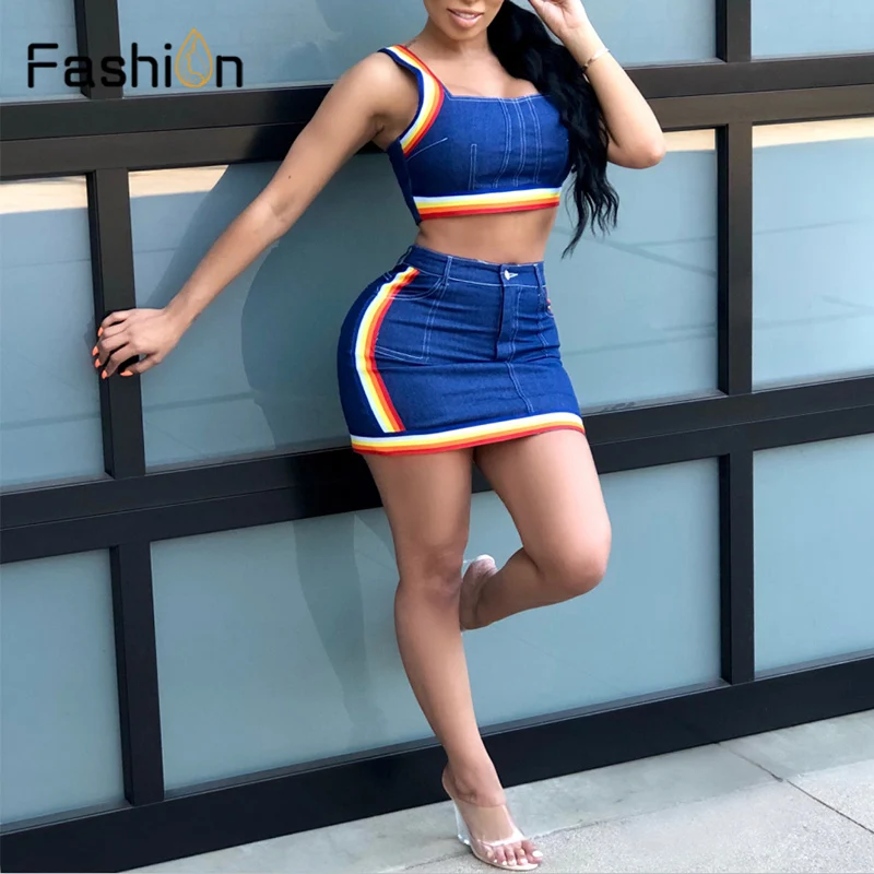 Пикантные для женщин 2 комплект из двух предметов Летняя джинсовая юбка без