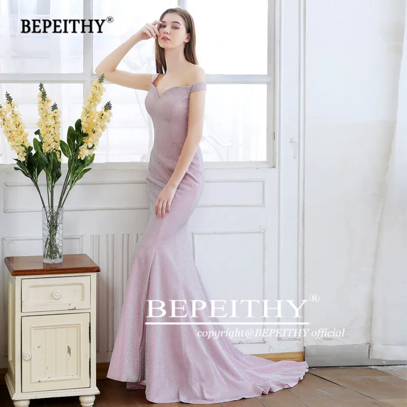 BEPEITHY Русалка с открытыми плечами Длинные Выпускные платья Vestido De Festa винтажное