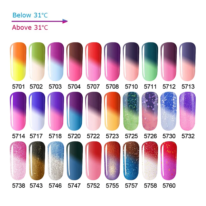 Huration 8ml Chameleon UV Gel Lacquer Temperature Change 29 Color Thermo Varnish Semi Permanent Soak Lucky Nail Polish | Красота и