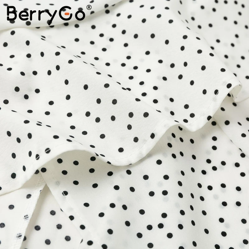 BerryGo Sexy V neck polka dot wrap white dress women Casual ruffle spaghetti strap summer High waist beach dresses ladies | Женская