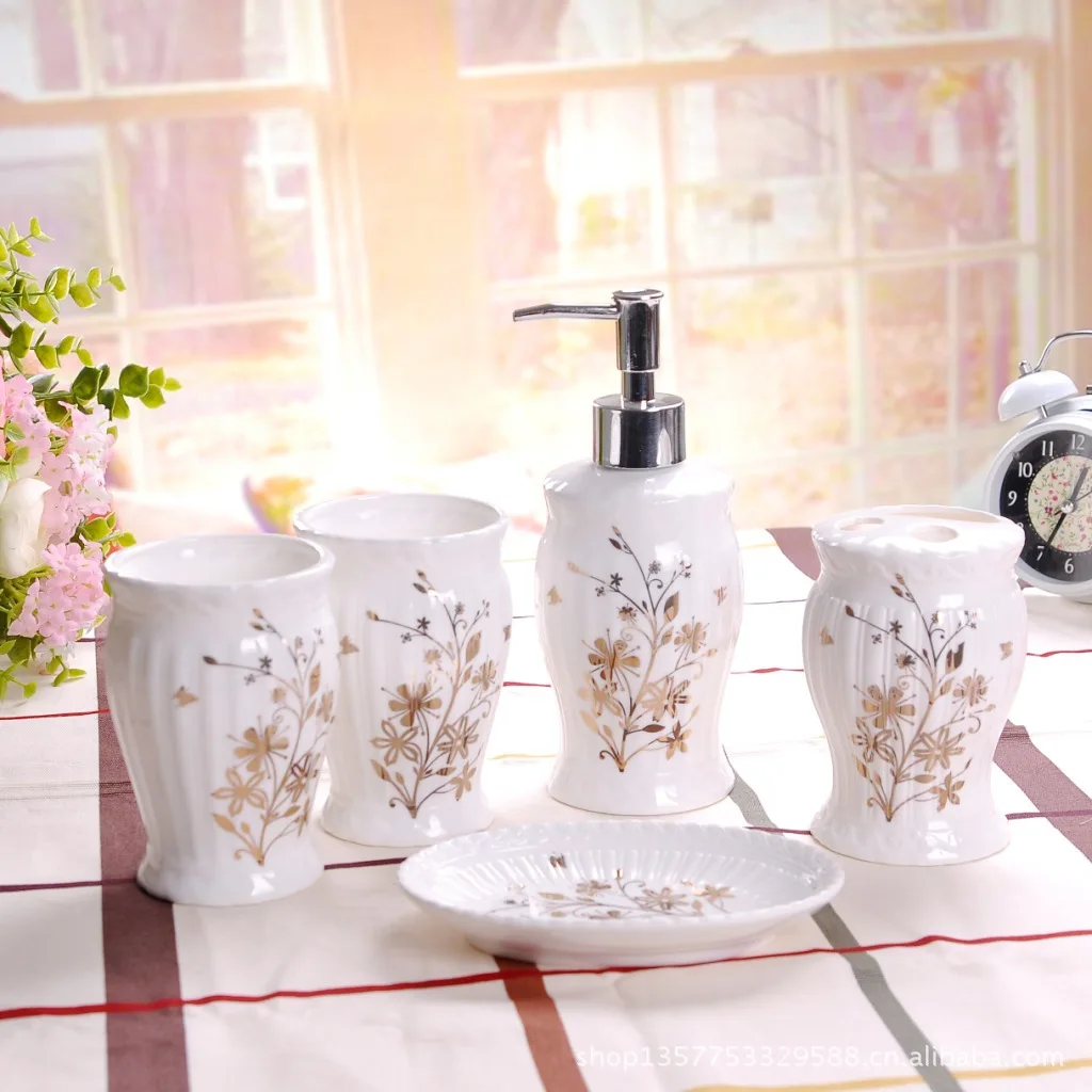 Набор для ванной 5 шт. керамический набор бутылка лосьона чашка зубной щетки shukoubei