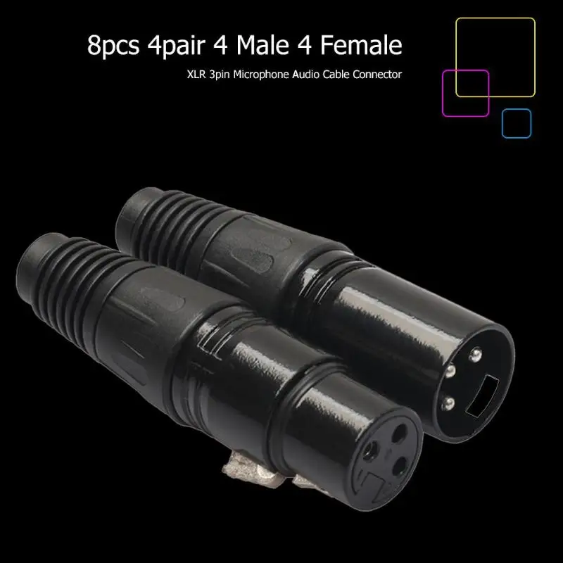Разъемы XLR 3Pin для микрофона черные 8 шт. 4 штекера гнезда кабеля сделай