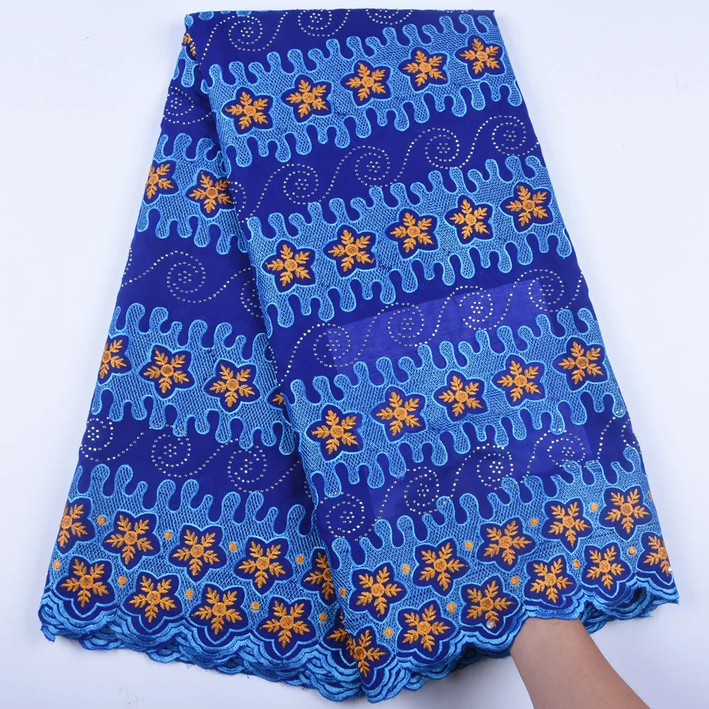 

New Cotton Lace Fabric High Quality Swiss Voile Lace With Stones 2019 Latest African Lace Fabric For Wedding Dress 5yards 1595B