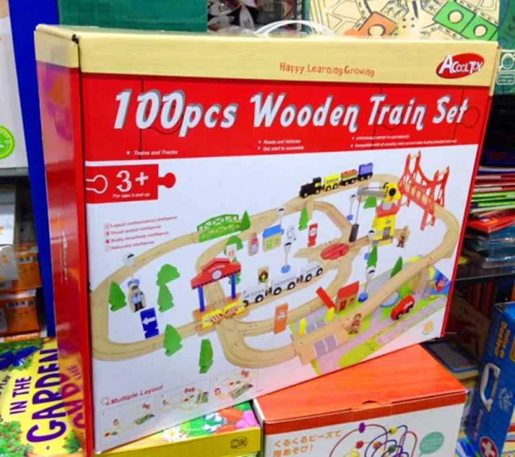 

100PCS/lot Wooden train Switch Track set with Circular Turntable Educational Toys Kids Toy Compatible with Tom oyuncak siku