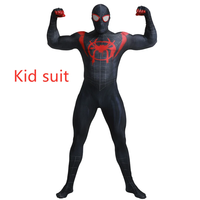 В году, костюм Человека-паука для взрослого с 3D принтом "Black Miles Morales" маскарадный костюм супергероя "Zentai" "Человек-паук" - Цвет: Kid suit