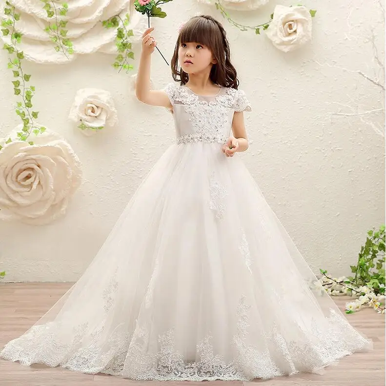 Girls White Wedding Dress Party Birthday Love Pattern Backless Clothing Kids Long Trailing for 3-12 years | Детская одежда и обувь