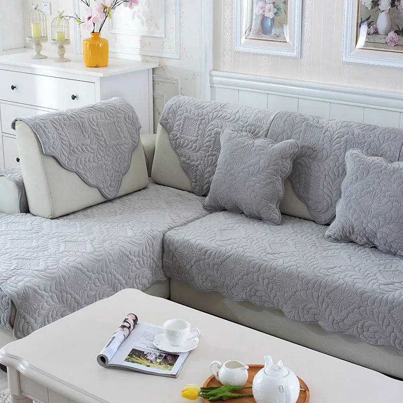 Gray Чехлы на кресла, полотенце Slipcover, плюшевая ткань, толстый диван, современный нескользящий чехол для дивана, угловые коврики для полотенец, 1 шт., 6 цветов, 11 размер - Цвет: Gray