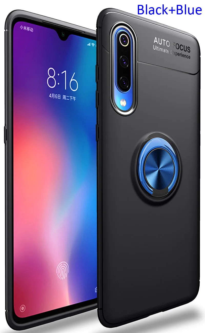 Магнитный чехол для автомобиля для Xiao mi 9 mi 8 SE mi A2 Lite Red mi Note 7 6 5 Pro 7A держатель кронштейн мягкое кольцо из ТПУ держатель для пальца - Цвет: Black and Blue