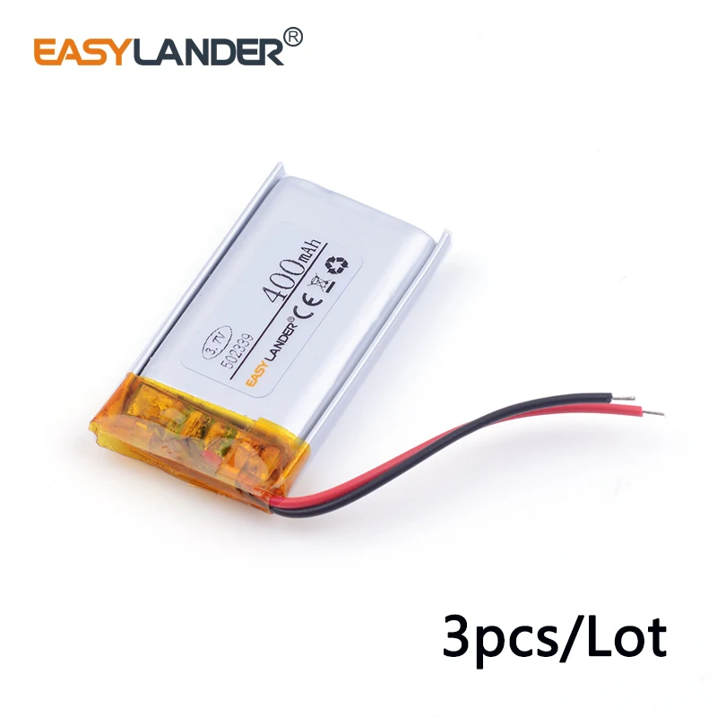 

3pcs /Lot 502339 400mAh 3.7v lithium Li ion polymer rechargeable battery For DVR Sports headphone speaker Driving recorder mouse