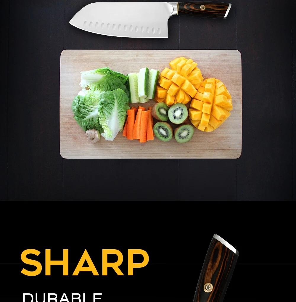 Нож Santoku из нержавеющей стали AINZUO 7,5 дюймов 5Cr15 стальной нож дизайн двойного назначения для разделки и резки кухонного ножа