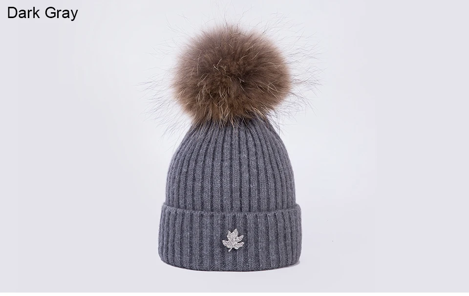 Ralferty Leaf Beanies Skullies помпон из меха енота шапка для женщин женские вязаные теплые зимние шапки лыжи gorros прочная чашка