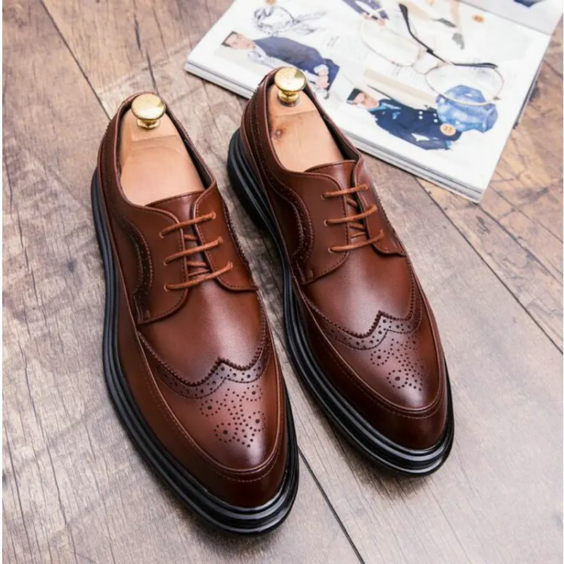 

2019 New High Quality Men Oxfords Shoes Male Formal Leather Shoes Men Brogues Shoes Bullock Business Wedding Dress Shoes LH-68