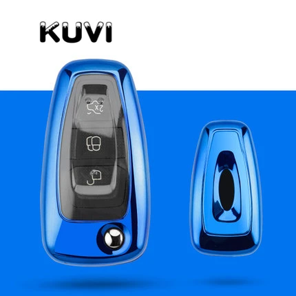 blue Мягкий чехол из ТПУ для автомобильных ключей, Чехол-держатель для Ford Focus 3 MK3 Focus 4 MK4 Fiesta Kuga Escape Ecosport Fob чехол с 3 кнопками - Название цвета: blue