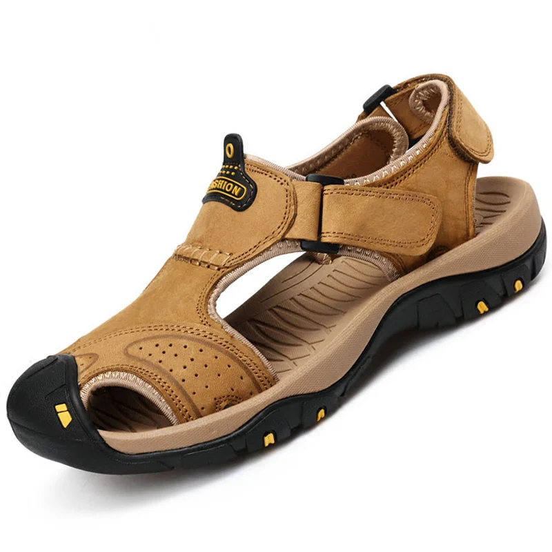 Big Size 11 12 Mens Real Leather Close Toe Casual Sandal Hollow out Summer Hook Loop Beach Shoes Eur 45 | Обувь