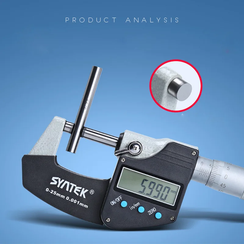 Syntek электронный Внешний микрометр 0 25 мм/0 001 цифровой Калибр Твердосплавные