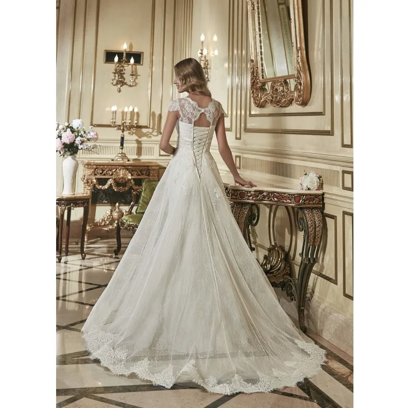 Vestidos De Novia 2016 Romantic Lace Wedding Dresses with Cap Sleevs and up Back Ivory Vintage Bridal | Свадьбы и торжества