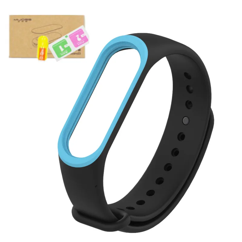black with blue mi jobs двойной цветной ремешок для Xiaomi mi, 3 ремешка, цветные ремни, силиконовый цветной браслет для mi Band 3 - Цвет: black with blue
