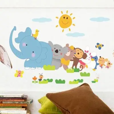 Сделай Сам Слон Обезьяна Животное зоопарк для детской комнаты стикер на стену