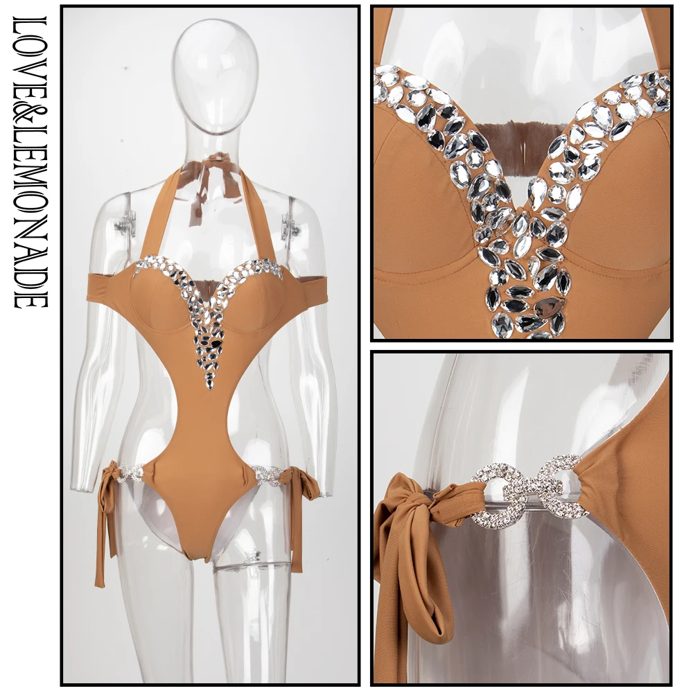 Женский нагрудный костюм LOVE &amp LEMONADE бежевое пляжное платье с вырезами и лямками