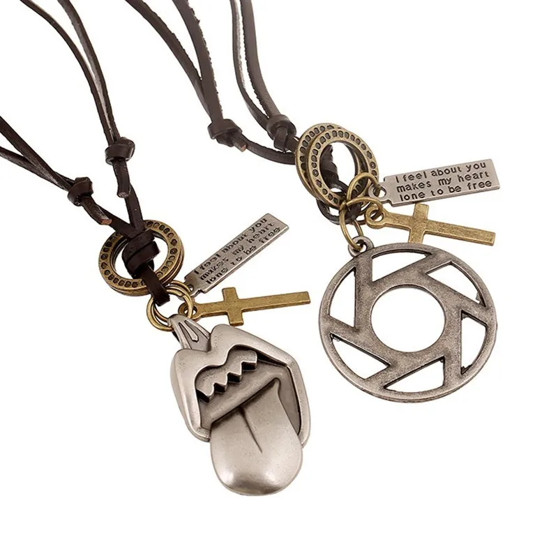 2019 New Cowhide Alloy Men Women Long Leather Necklace Punk choker harajuku vintage jewelry |
