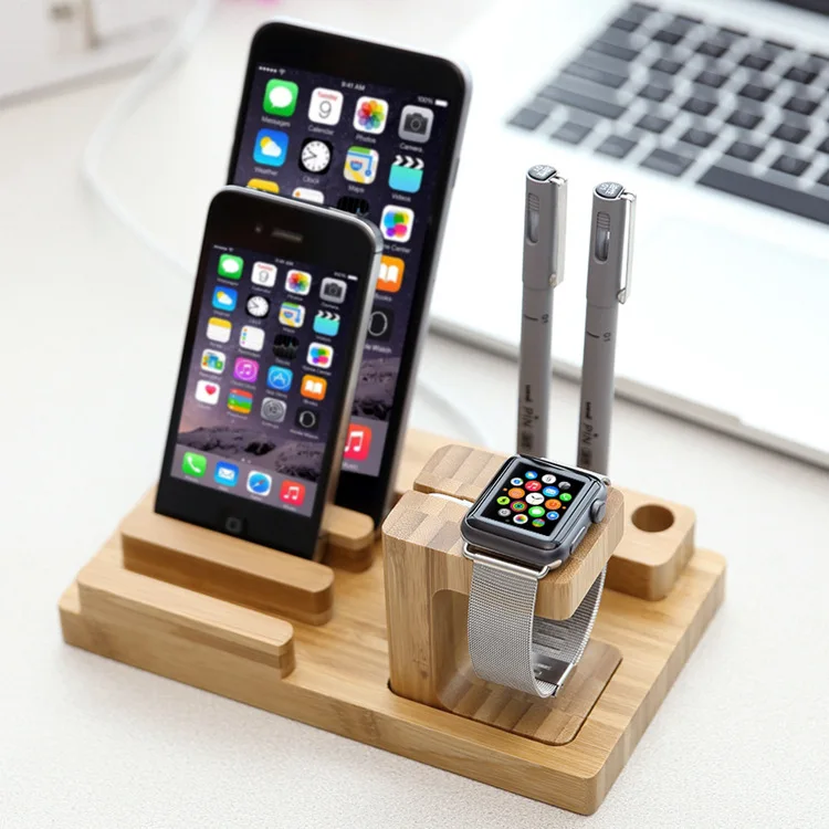 Бамбук деревянный 4 в 1 для Apple Watch USB 4 порта микро-концентратор зарядная подставка Док-станция платформа держатель