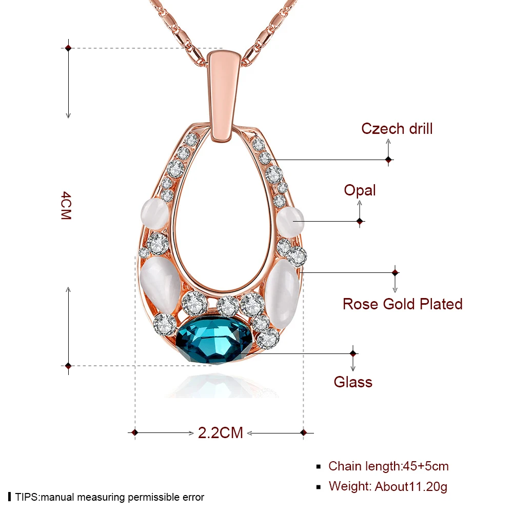 Женщины Леди Юбилей Заявление Neckalce Роскошный Большой Горный Хрусталь Опал