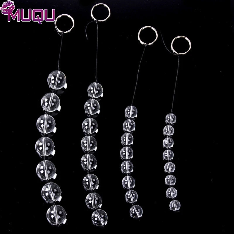 MUQU glass 4 sizes anal beads transparent with ring chain sex butt plug for games |