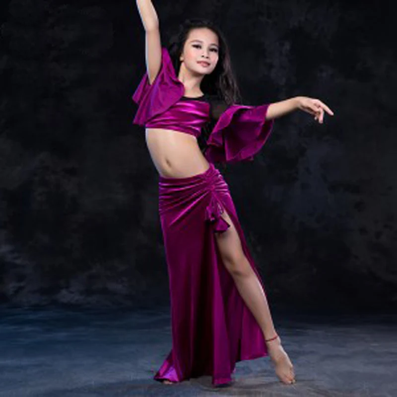 Fuchsia Детский костюм для танца живота, сексуальное платье для восточных танцев, костюмы для выступлений на осень/зиму - Цвет: Fuchsia