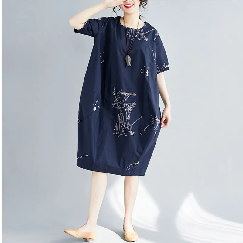 Новинка лета 2019 года. Свободные женские платья с круглым вырезом и коротким