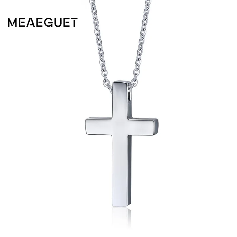 Sliver Cross Meaeguet христианский крест кулон для мужчин и женщин распятие мужской вечный церковь Круз колье с кулоном с религиозной символикой 2" цепь - Окраска металла: Sliver Cross
