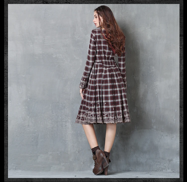 Для женщин Платья для 2018 Кир Весна Хлопок Boho одежда в клетку квадратный воротник