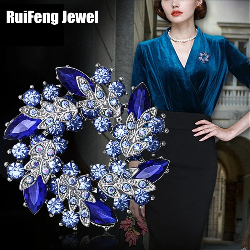 Родий Серебряный тон Королевский синий кристалл горного хрусталя со стразами