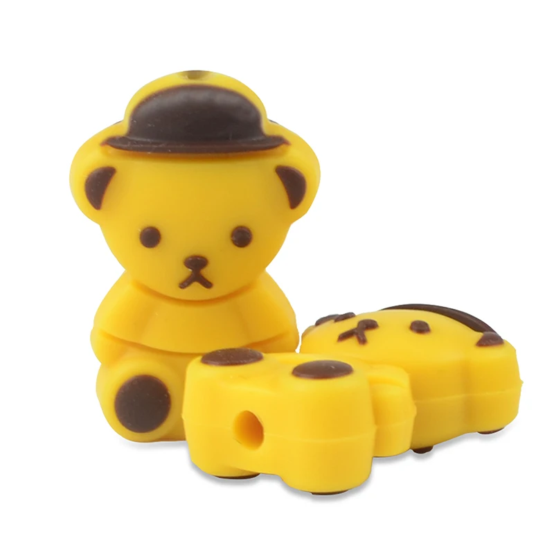mustard LOFCA 10 шт./лот, силиконовые мини-бусы в виде маленького медведя, пищевое ожерелье без БФА, Детские Прорезыватели для зубов, игрушки в виде животных, соски, цепь, аксессуары - Color: mustard