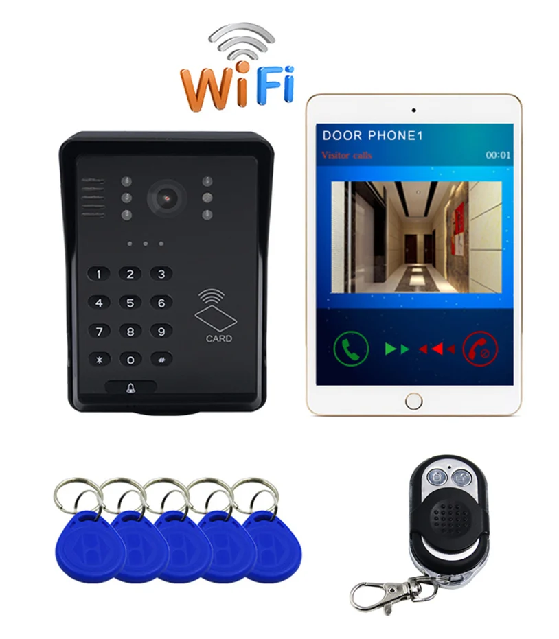 B Wifi видео дверной звонок умный видео домофон беспроводной Видео дверной телефон RFID пароль дверной телефон домофон система+ брелоки разблокировка - Цвет: B